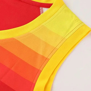 Men Red Gradient Basketball Jersey Set Sleeveless V-Neck Moisture Wicking Polyester Uniform Summer Sport Wear Ronpex - Product Image 3