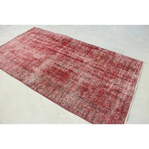Turkish Area Rug, 4.5x8.3 ft Vintage Rug, <b>Red</b> Abstract <b>Wool</b> Rug - Product Image 4