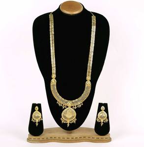 Ensemble de bijoux en laiton plaqué or long orthodoxe indien traditionnel de luxe élégant lien chaîne collier accessoire de mode - Product Image 1