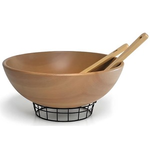 Frutero grande hecho a mano de madera de acacia con cuchara, ensaladera ecológica con logotipo personalizado para Cocina - Product Image 3