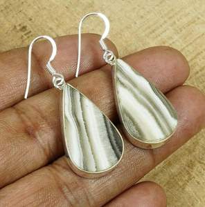 Pendientes de gancho de ágata con bandas de Plata de Ley 925, joyería de piedras preciosas chapada en oro hecha a mano, regalo de boda perfecto de moda para ella - Product Image 1