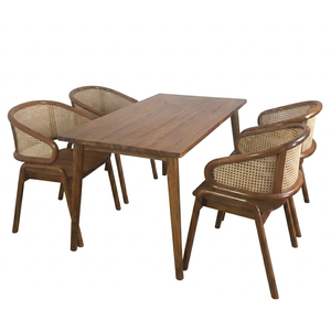 Collection de mobilier de salle à manger en teck massif fait main, style moderne minimaliste, modèle Elaris oblong, pour restaurants commerciaux, avec éléments en rotin - Product Image 2