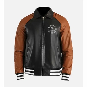 Chaqueta Varsity de cuero marrón oscuro para hombre - Product Image 4