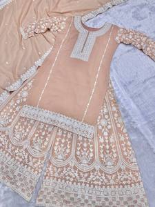 Vêtements indiens pakistanais de style moderne haut de travail cousu à chaîne avec broderie lourde Plazzo Dupatta pour fête d'été - Product Image 4