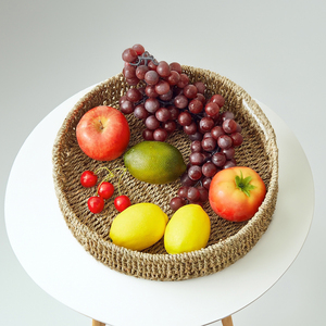 Venta al por mayor de bandejas redondas de bambú de Vietnam hechas a mano respetuosas con el medio ambiente bandeja de servicio con marco de ratán rústico para el hotel-SR2076 - Product Image 4