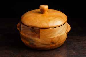 หม้อเก็บทำจากไม้พร้อมฝาภาชนะทรงกลมทำด้วยมือสำหรับจานและอุปกรณ์เสริฟของขบเคี้ยวและเครื่องเทศในครัว - Product Image 5