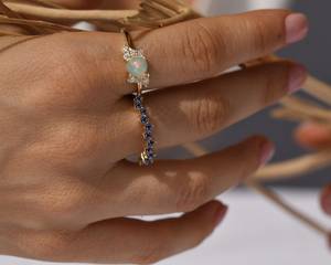 Blue Sapphire Eternity <b>Band</b> 925 Sterling Silver 14K Gold Plated Sapphire <b>Ring</b> For Women Blue Stone Stackable Wedding <b>Band</b> - Product Image 2