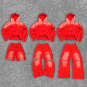 100% coton polaire 465gsm survêtements pour hommes lavage à l'acide pantalon évasé soleil délavé survêtement fermeture éclair boxy hoodies joggers chandails - Product Image 6