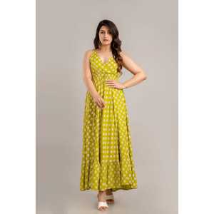 SHKUP1361 verde Floral estampado sin mangas Fit Flare Maxi vestido tamaño libre rayón elegante Sexy vestido de verano para mujer de oficina drapeado - Product Image 5