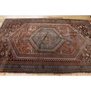 Tapis turc vintage 4,9x7,7 pi (150x234 cm), tapis Ikat marron bleu - Product Image 3