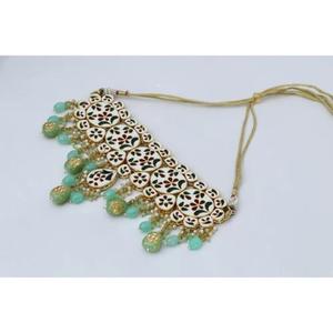 <b>Indian</b> Manufacturer's Kundan Choker Necklace Multi-Color Mother Pearl Gold Plating Custom Shape Stainless Steel Weddings Gift - Product Image 1