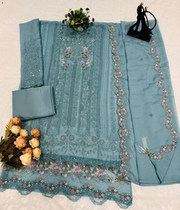 Ensemble Salwar Kameez en Georgette Brodé Vert pour Femme, Style Traditionnel Indien et Pakistanais, Longueur Cheville, Idéal pour Fêtes et Mariages - Product Image 2