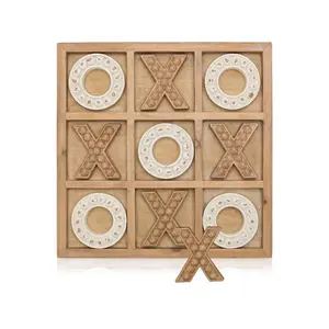 टिक टीएसी को पैर की अंगुली लकड़ी बोर्ड खेल बच्चों के परिवार के लिए 10.6 इंच देहाती लकड़ी कॉफी टेबल सजावट लकड़ी और सफेद