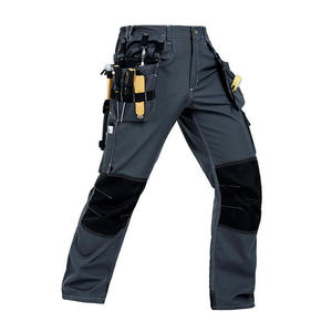 Men's Custom Design Heavy Duty Men's <b>Work</b> <b>Pants</b> Polyester Abrasion Resistant With Tool Pockets <b>Black</b> Gray Panels - Product Image 4