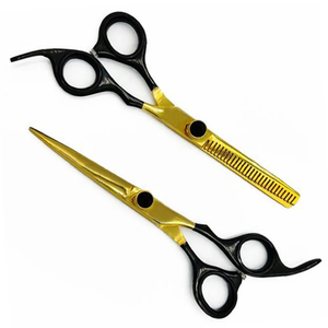 Barber Hair Cutting Kit Thinning <b>Scissors</b> <b>Shears</b> Gold And Black Color Stainless Steel Hairdressing Razor Kit - Product Image 1
