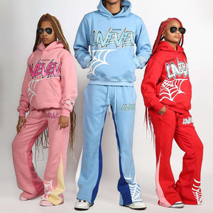 2024 Unisex Custom Streetwear High Quality 100% Cotton Puff Printing Oversized Hoodie Sweatpants <b>Set</b> Plus Size for Winter - Product Image 1