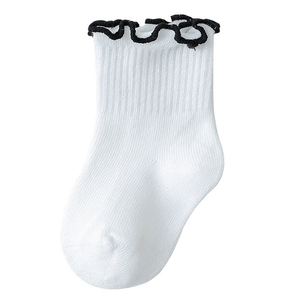 Chaussettes pour bébés personnalisables avec manchette à volants en coton doux pour tout-petits vêtements quotidiens respirants ODM Vietnam approvisionnement en vrac tricoté en usine - Product Image 1