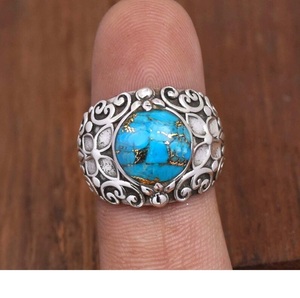 แหวนกลมสีฟ้าครามทองแดงสีน้ำเงิน925วงดอกไม้เงินสเตอร์ลิงเครื่องประดับของขวัญสำหรับงานแต่งงาน - Product Image 1