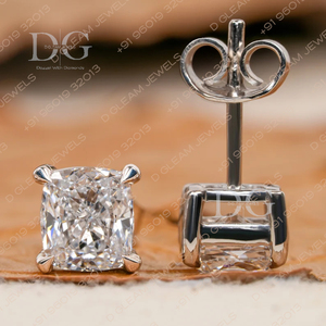 Boucles d'oreilles clous en moissanite taille coussin 2,00 carats, clarté VVS-VS, plaqué rhodium, sertissage clos tendance, argent, pour fiançailles et mariage - Product Image 5