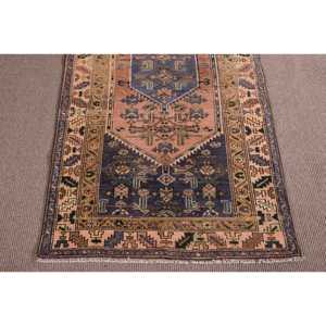 Alfombra Turca Vintage de 3.3x6.5 pies (101x198 cm), Alfombra Azul a Rayas - Product Image 5