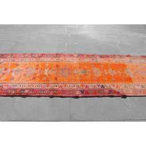 2.7x10.8 ft <b>Runner</b> Vintage Turkish Rug, <b>Red</b> Floral Wool Rug - Product Image 3