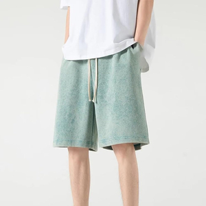 Men's Casual Sports <b>Shorts</b> Comfort Custom Acid Washed Sweat <b>Shorts</b> Elastic Waist Pockets Eco-Friendly 100% Cotton Solid Pattern - Product Image 4