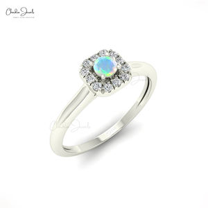 แหวนโอปอธรรมชาติ0.08 CT ดีไซน์คลาสสิกพลอยเจียระไนทรงกลม3มม. เครื่องประดับทอง14K สำหรับงานแต่งงานและงานหมั้นประดับเพชร - Product Image 3