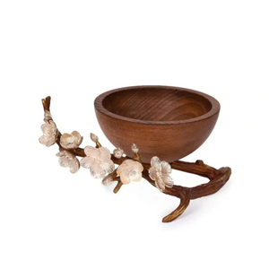 Luxury Metal Floral Accent Decorative <b>Serving</b> <b>Bowl</b> Premium Wood <b>Salad</b> <b>Serving</b> <b>Bowl</b> For Hotel & Restaurant Supplies - Product Image 2