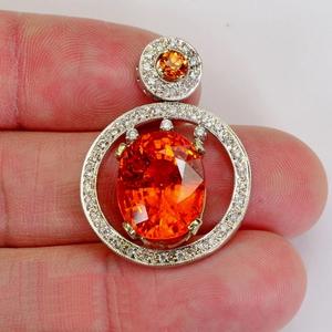 Pendentif femme en acier inoxydable Spessartite diamant fait à la main personnalisable 15CT entièrement glacé Style Vintage Hip Hop certifié IGI - Product Image 5