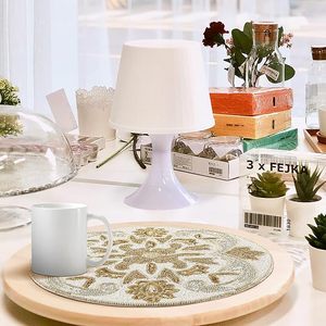 Antique Luxury Glass <b>Beaded</b> Handmade Dining Table <b>Placemat</b> Beautiful Decorative Mats & Pads for Wedding Birthday Easter - Product Image 2