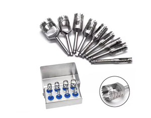 Kit de taladro de trefina de hueso para implantes dentales de 8 piezas, fresas quirúrgicas de acero inoxidable con soporte de desinfección para uso de pieza de mano - Product Image 2