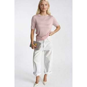 เสื้อถักแต่งขอบลูกไม้ที่คอและแขน - สีชมพู - สีชมพู - Product Image 1