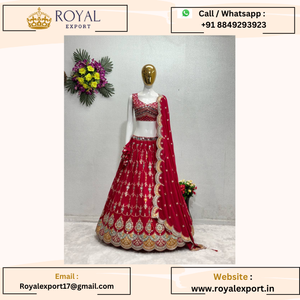 New Women's Bridal Wear Heavy Faux Georgette Embellished <b>Lehenga</b> Choli with Real Mirror Work and Dupatta - Product Image 2