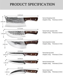 Ensemble de couteaux de chef, hachoir à viande, hachoir à os, manche en bois, motif martelé, acier inoxydable 3cr13, couteaux de cuisine avec sac de transport et aiguiseur - Product Image 3