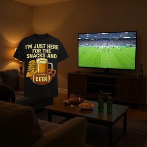T-shirt promotionnel « Je suis juste là pour les collations et la bière, football » - Product Image 3