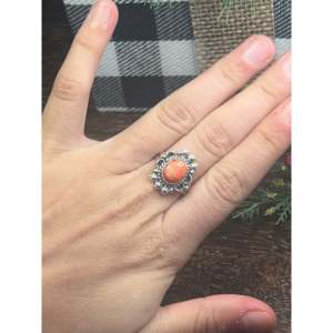 Anillo Freda Martinez de Plata de Ley con Diseño de Ostra Espinosa, Estilo Boho, con Piedra de Coral Geométrica, para Uso Diario, Talla 8 - Product Image 2
