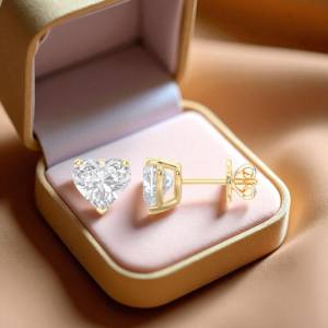5,00 CT F/VS Heart Cut Lab Grown Diamond Three Prong Set Stud Earring Hecho en oro sólido para unisex - Product Image 4