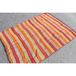 Tapis turc vintage 4,4x5,8 pieds, tapis en laine à bordure rouge orangée - Product Image 2