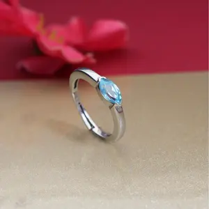 Anillo de Topacio Azul Marquesa y Geométrico para Mujer, Chapado en Rodio, Corte Ovalado, Certificado IGI, Ajustable, Opción de Regalo - Product Image 4