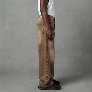 Jean baggy en denim brodé vintage OEM pour homme, coupe décontractée, jambe droite, décontracté, respirant, confortable. - Product Image 2