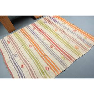 Tapis plat turc moderne en laine beige de 5'1 "x 6' avec motif patchwork en latex pour décorations de salon - Product Image 2