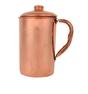 Pichet en cuivre fini brillant martelé avec couvercle et bouton en laiton 2 tasses en cuivre avec poignée en laiton pour servir de l'eau à la maison - Product Image 3