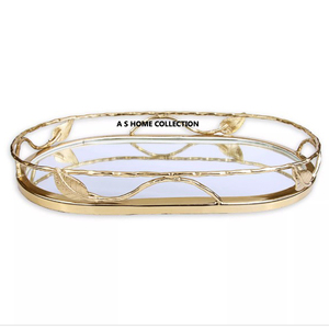 Luxueux métal en aluminium plaqué or créatif branche feuillue forme Design bordure plateau de service Accent décoratif pour la maison - Product Image 1