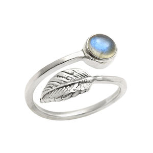 Alta calidad Natural azul fuego labradorita piedra preciosa forma de hoja 925 plata esterlina mujeres fiesta desgaste anillo joyería hecha a mano India - Product Image 1