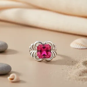Anillo de Cóctel de Plata 925 para Mujer con Gema de Rubí, Anillos de Moda - Product Image 1