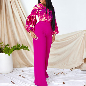 Ensemble deux pièces tendance pour femme grande taille, imprimé africain élégant, en spandex/polyester, taille haute, jambe large, combinaison et robe d'été 2026 - Product Image 5