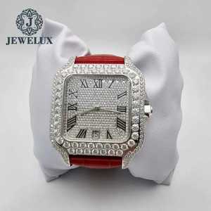 Elegante reloj cuadrado de lujo Automático Cuarzo Medio Iced Moissanite Diamante Correa de cuero rojo Aspecto antiguo Edición limitada - Product Image 3