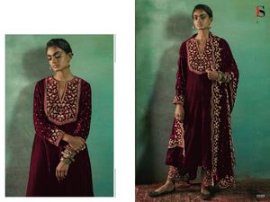 Traje Salwar de Terciopelo con Diseños Indios Tradicionales Modernos para Bodas y Festivales a Precio de Mayoreo - Product Image 4