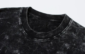 2023 hecho a medida última moda 100% algodón franela precio barato hombres Oversize ácido lavado negro Camiseta con cuello redondo - Product Image 5