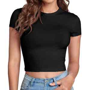 T-shirt court tendance pour femme avec logo personnalisé, vêtements de club et hip-hop, t-shirt à col rond de qualité supérieure à manches courtes pour la marque. - Product Image 1